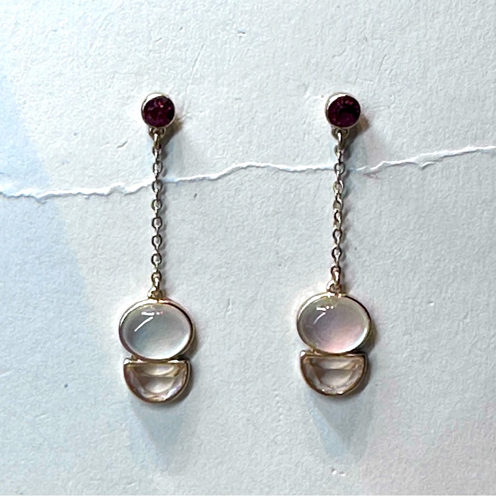 Loft - Linear Earrings, goldtone w/moonstone, quartz, garnet colored stones, NWT